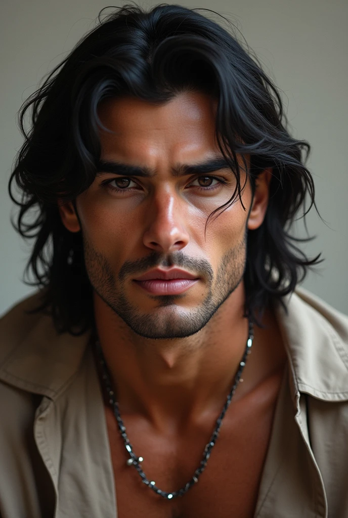 real life man, olive skinned, strong jawline high cheekbones, long black hair, arched defined eyebrows, full lips, handsome, strong