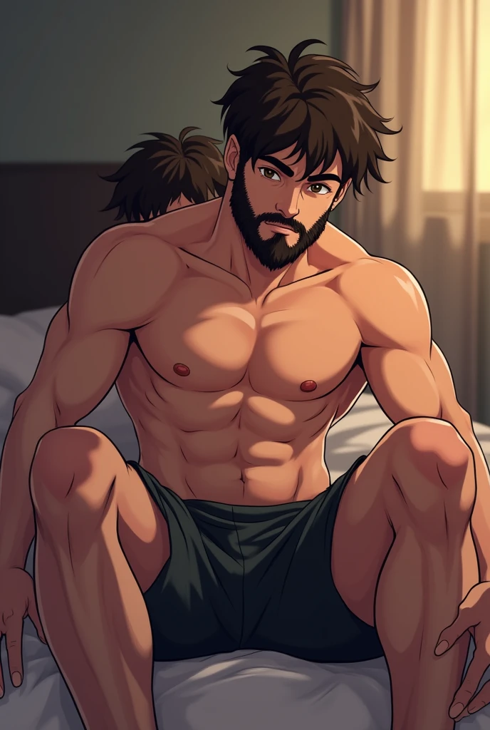 Anime bearded boy, He is naked showing off his big ass on his friend Lucas' lap