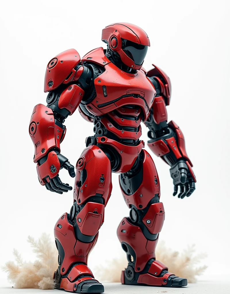 Generate a concept in AI,AI,Half Body,Mecha like Marvel's Hulk full color red and rust armor, cyberpunk hi tech helmet, Technology,Surreal, white background