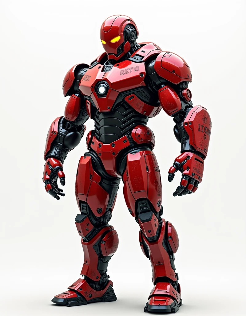 Generate a concept in AI,AI,Half Body,Mecha like Marvel's Hulk full color red and rust armor, cyberpunk hi tech helmet, Technology,Surreal, white background