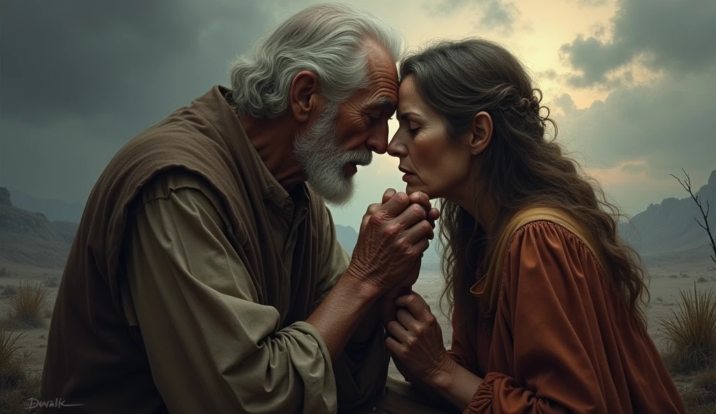 old man with an old woman crying with the weather dubbed no estilo da historia do jo da biblia