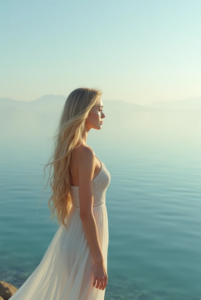 Girl, pretty, blonde, by the wide, naked