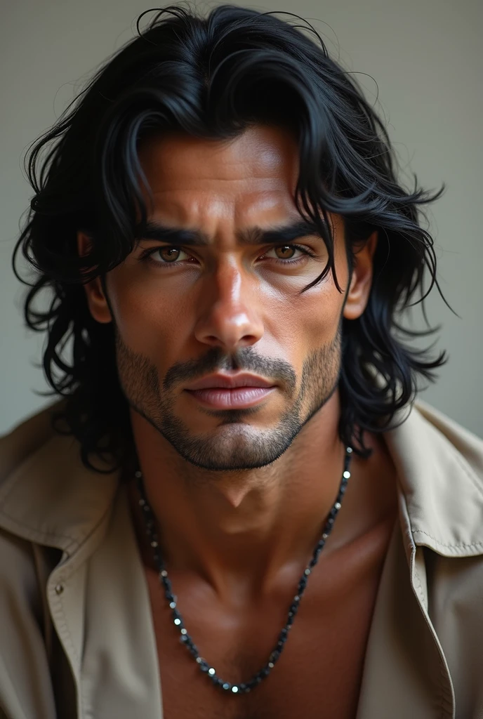 real life man, olive skinned, strong jawline high cheekbones, long black hair, arched defined eyebrows, full lips, handsome, strong