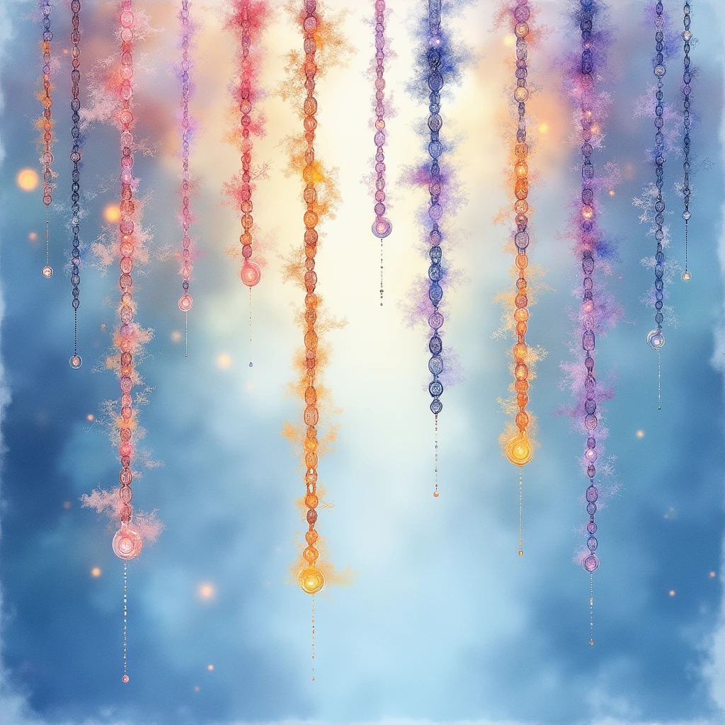Chains, Watercolor painting art style, transparent and delicate layers, luminous and ethereal effects, spontaneous and fluid compositions, subtle gradients and blending, captures light and atmosphere, creates soft and dreamy scenes, (best quality, masterpiece, photorealistic), very aesthetic, perfect composition, intricate details, ultra-detailed, vivid colors