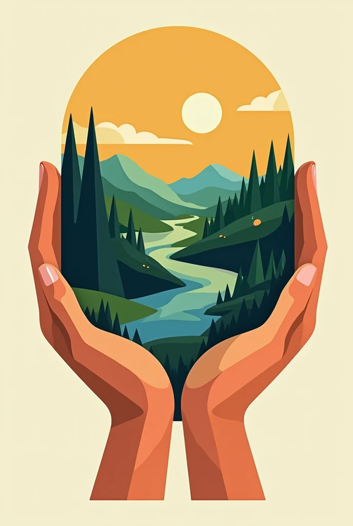 The future in hands:m: protect our natural world create an image using the colors and simple shapes of the bauhaus