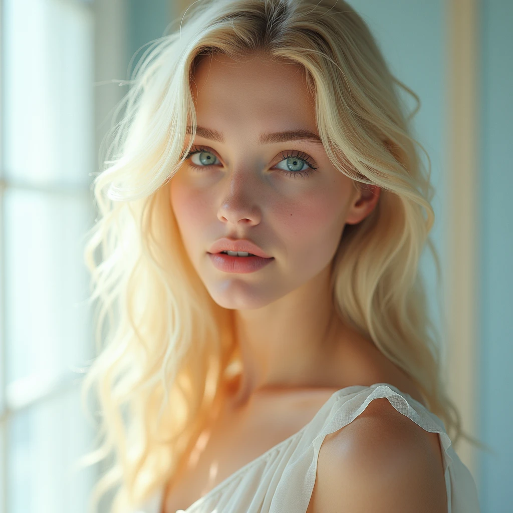 1femme , blonde , young  , Sky blues eyes , maximum qualité, beautiful