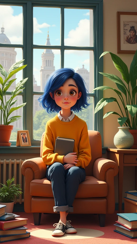 Create what the character Riley from Inside Out 2 would look like if she were in college