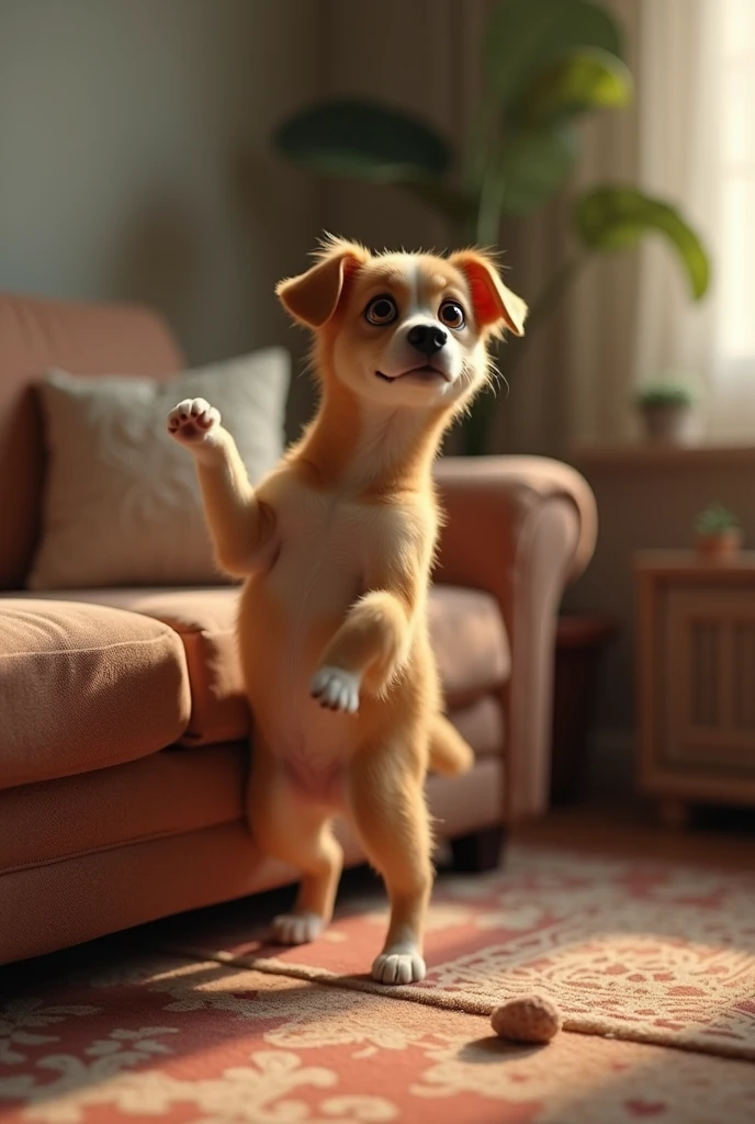 Create a picture of a dog peeing on the couch