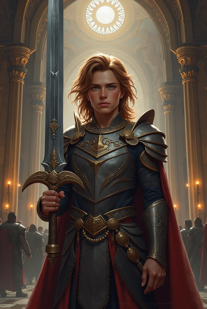 a demigod Jarl,He appeared before his brothers with Odin's sword in his hand. ,Make him less old and with brown hair