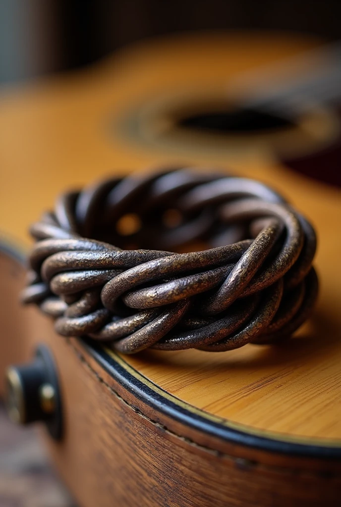 A bracelet made with acoustic guitar strings
