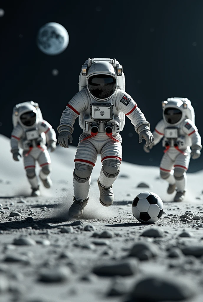 Playing soccer on the moon that loves the image