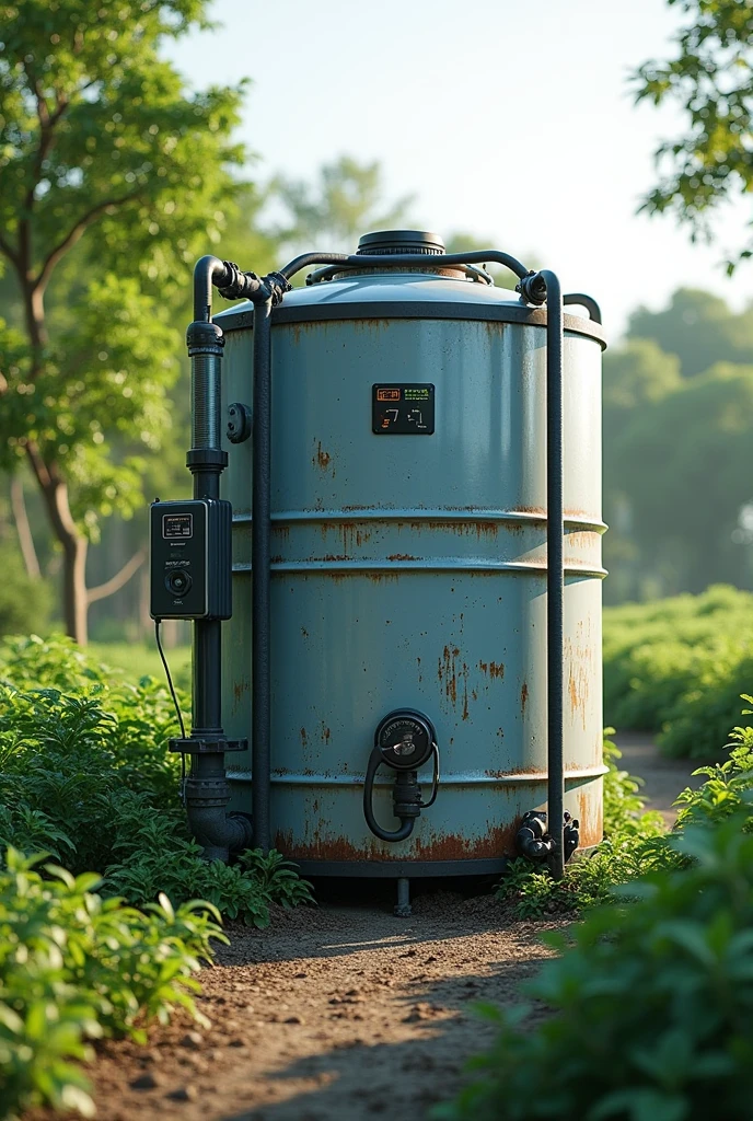 A tank for purifying grey water coming from a house and saving water for agriculture with sensors that measure water pollution