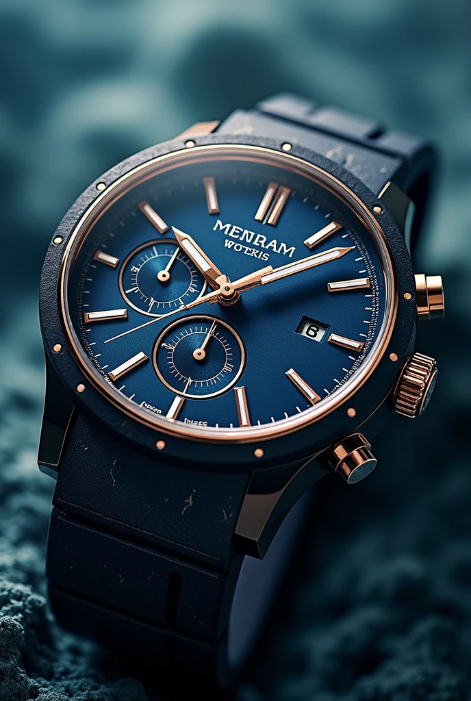 Design a series of large men&#39;s watches, all inspired by the ocean. Each watch must have a unique design, with elements reminiscent of the sea, like deep blue dials, pointers that resemble waves or lighthouses, and metallic details in silver or gold tones that evoke ships or sunken treasures. Bracelets can have textures that resemble naval ropes or fish scales., and the dials may contain small compass icons, anchors or sea creatures. Aesthetics must be elegant and robust, with a touch of adventure and maritime tranquility, blending the power of the ocean with the sophistication of a modern watch.