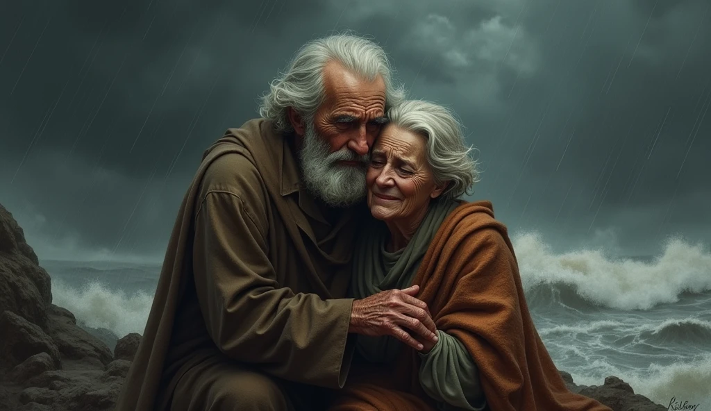 old man with an old woman crying with the weather dubbed
no estilo da historia do jo da biblia
