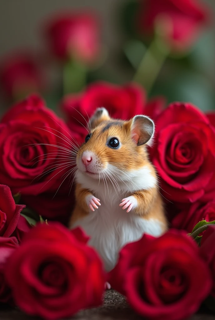 Realistic photography, Hamster with red Roses 