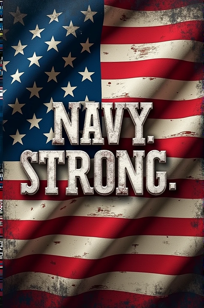 Overlay the US flag with the quote “Navy Strong, Forever Faithful” in a prominent font.