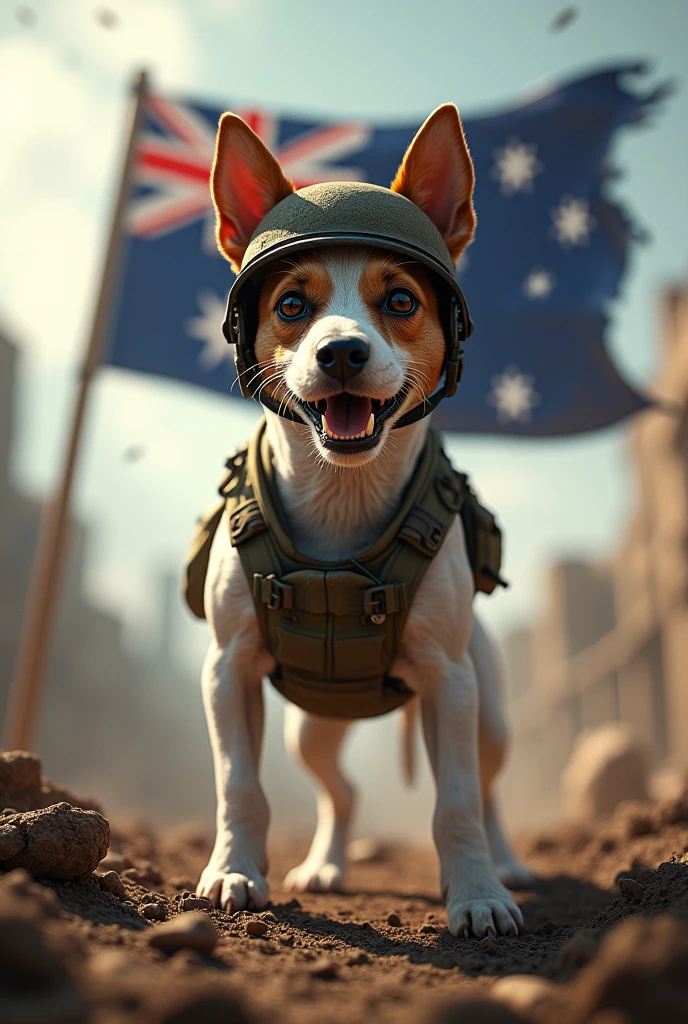 Soldier jack Russell fighting with Australia flag