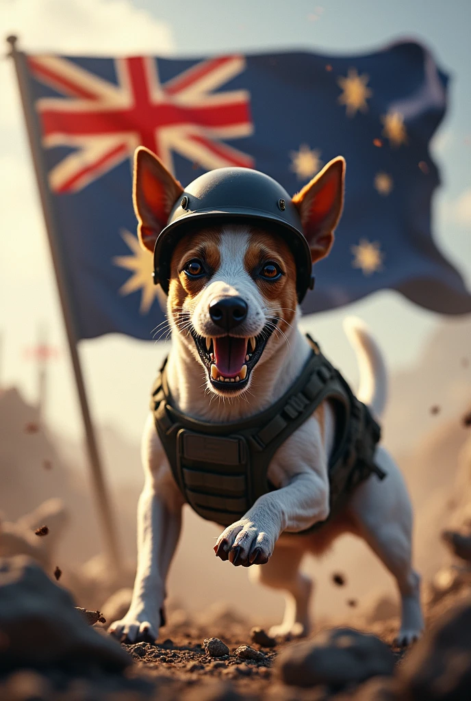Soldier jack Russell fighting with Australia flag