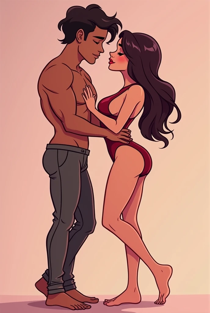 Create an Image in Cartoon Template with Sexual Fantasy Characters in a Suggestive Position.