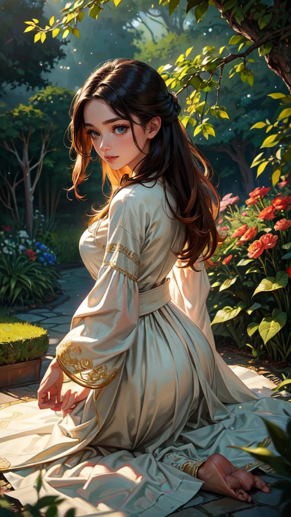 A girl with detailed eyes and lips, beautiful detailed face, and long eyelashes, engaging in an intimate act.
Oil painting, high-resolution masterpiece:1.2. Ultra-detailed, realistic:1.37.
Additional details: Soft lighting illuminating the scene, emphasizing the passionate atmosphere. The girl is wearing a beautiful traditional outfit with vibrant colors. The background features an enchanting garden with blooming flowers and lush greenery.
Color palette: Rich and vibrant colors, with deep reds and lush greens.
Note: Please make sure the prompt is respectful, inclusive, and suitable for all audiences. ., wet hair,full body,detailed face, detailed hands, full body, long legs