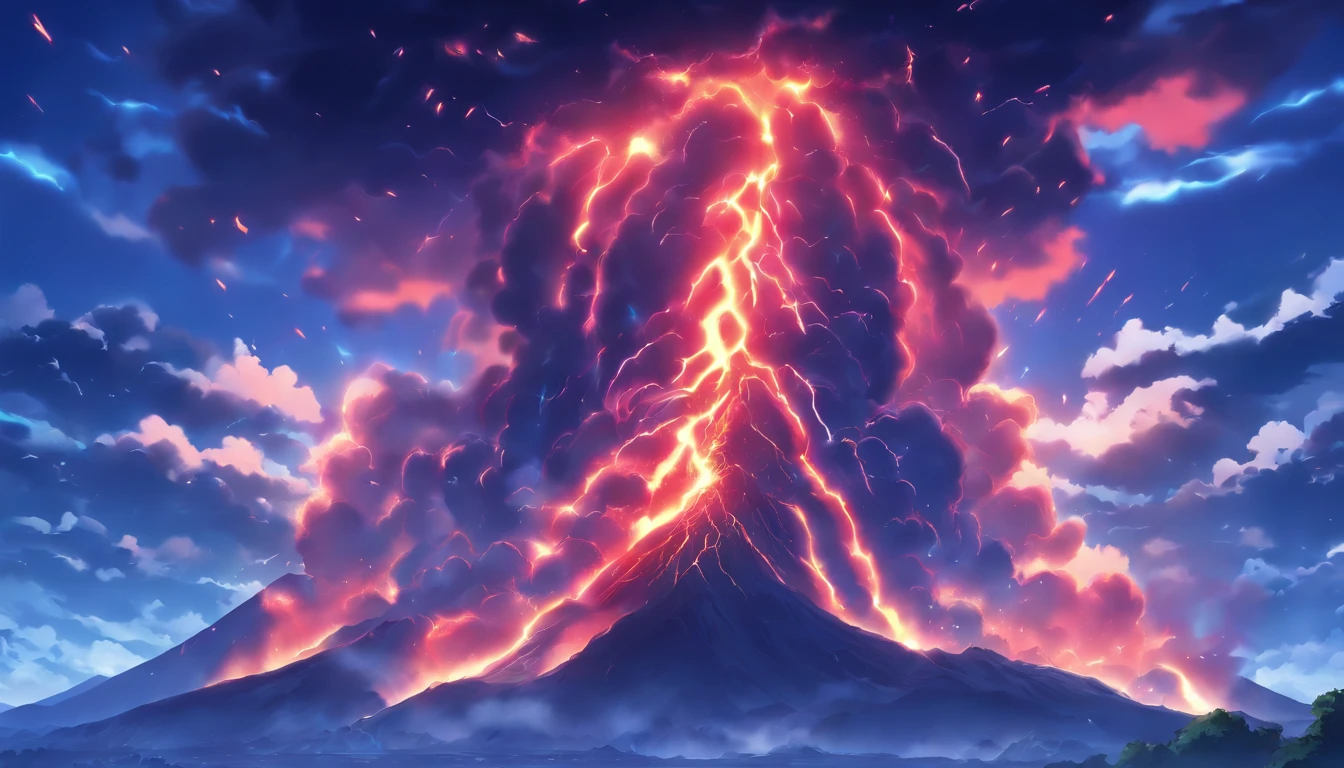 Volcanic eruption with blue lightning
