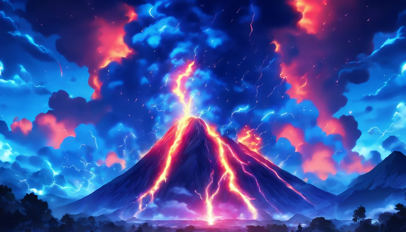 Volcanic eruption with blue lightning