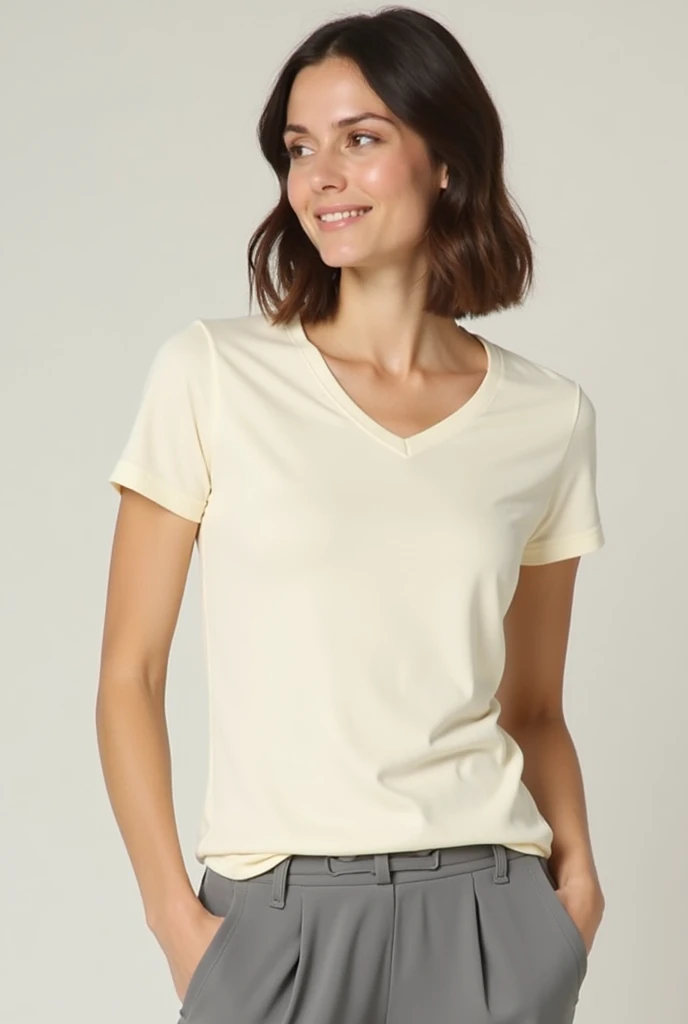 I need a V-neck sports t-shirt that matches a light cream and pastel gray color for men and women 