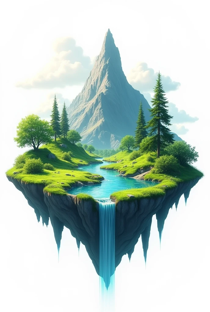 flying mountain grass tree lake waterfall white background no background hillside cutout