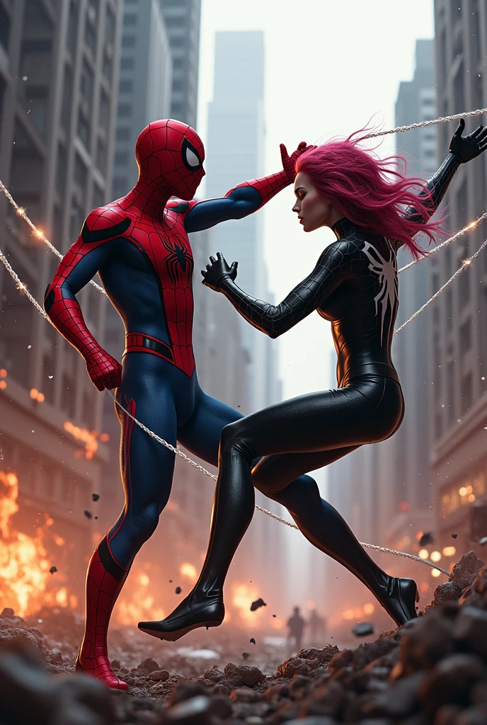 Spider women and spider Gwen fighting tremendous in their suits
