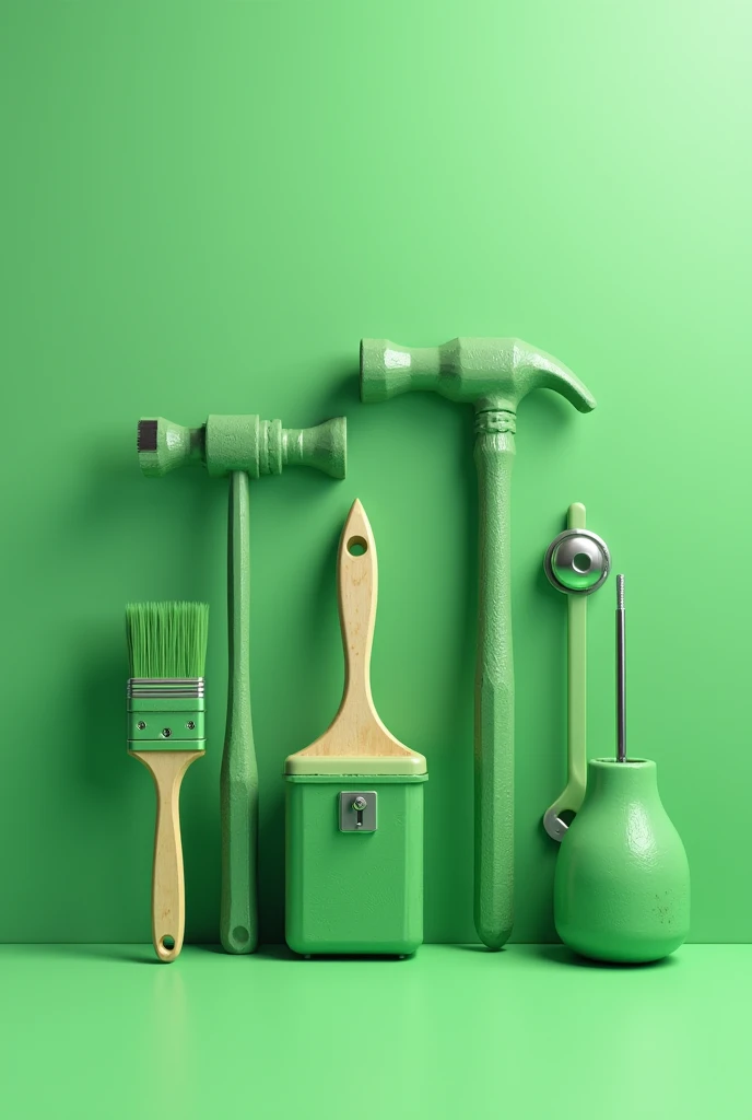 generate some work tools (paint brush,lock,hammer,drill and screwdriver) Green color