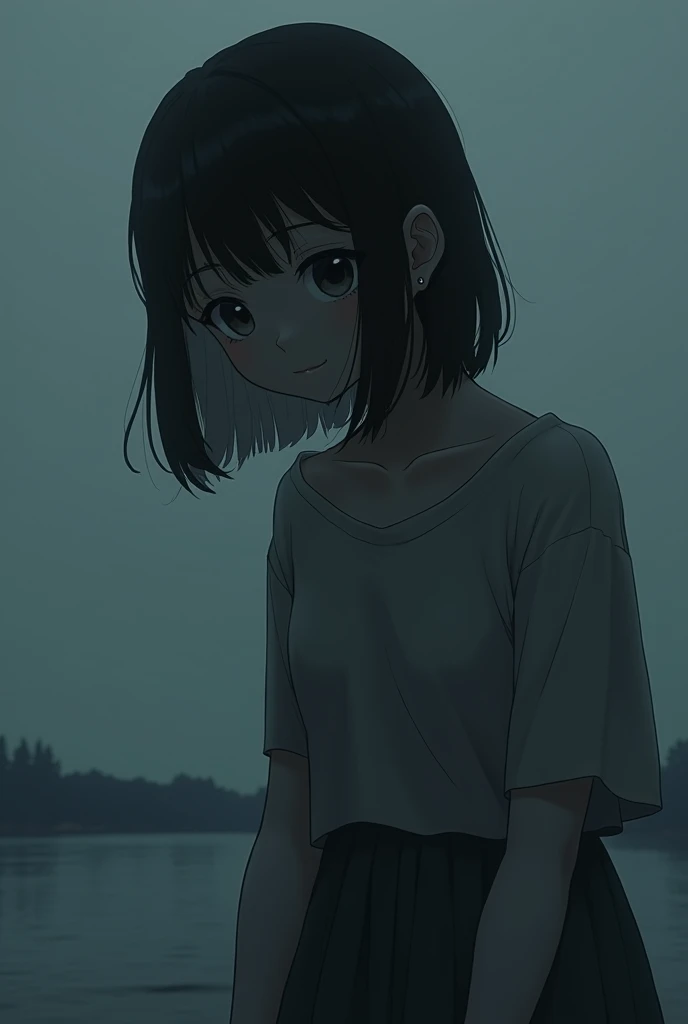 Create an image of an anime-type character with a feeling of loneliness and sadness like oreki