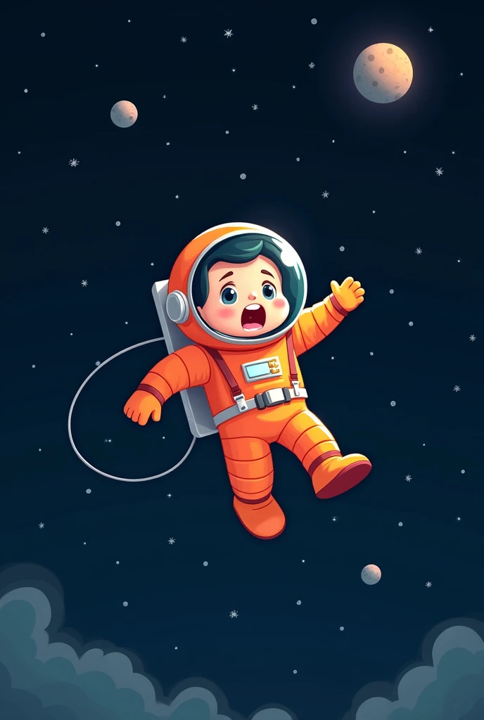 Astronaut loose in space in cartoon
