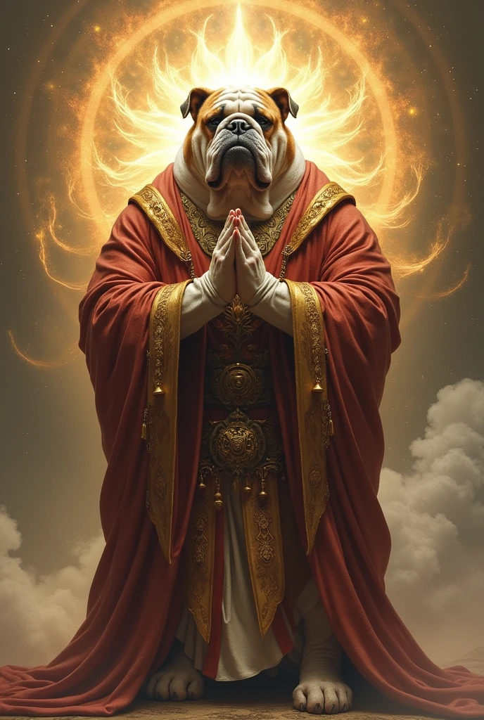 Bulldog God in robe praying