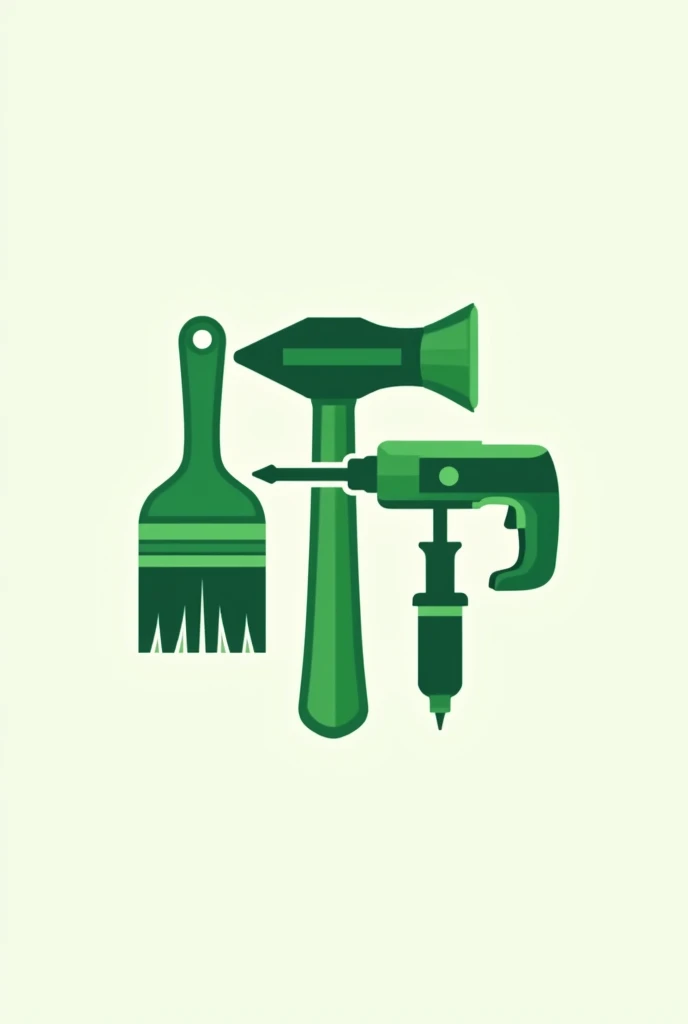 generate some work tools (paint brush,lock,hammer,drill and screwdriver) green in color and shaped like a logo

