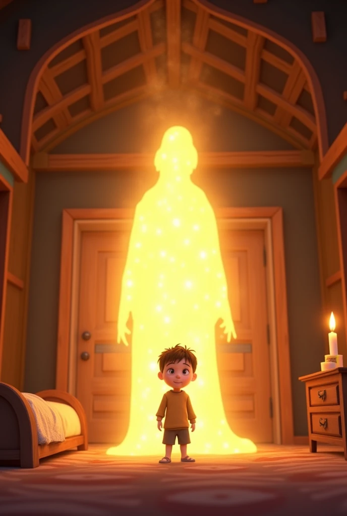 God calling Samuel through a light animated pixar style 