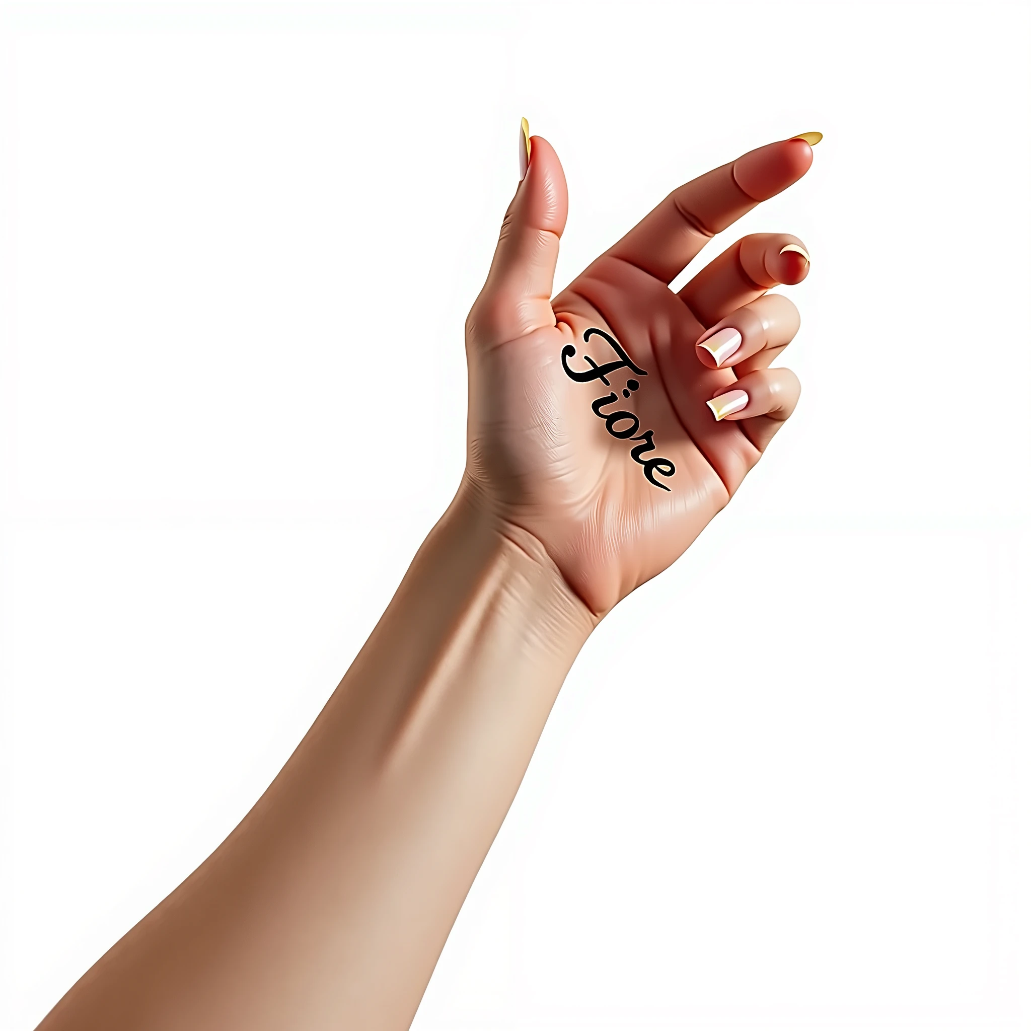 A person's hand . Write Named "Fiore" on it .
