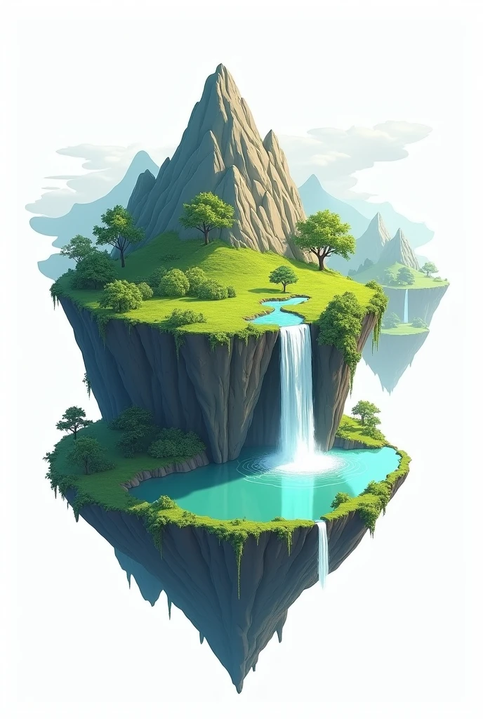 flying mountain grass tree lake waterfall white background no background cutout of hillside without mountain in background