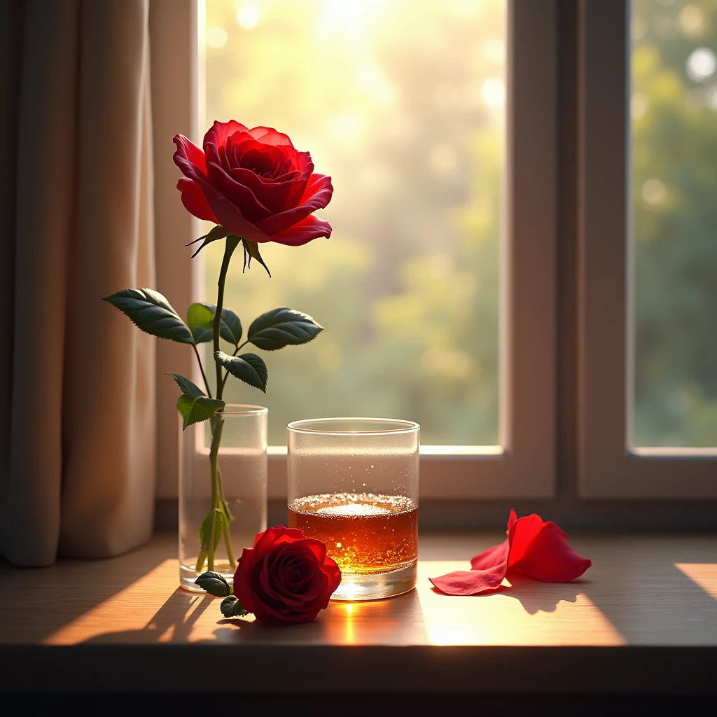 alcohol,Red Rose,By the window