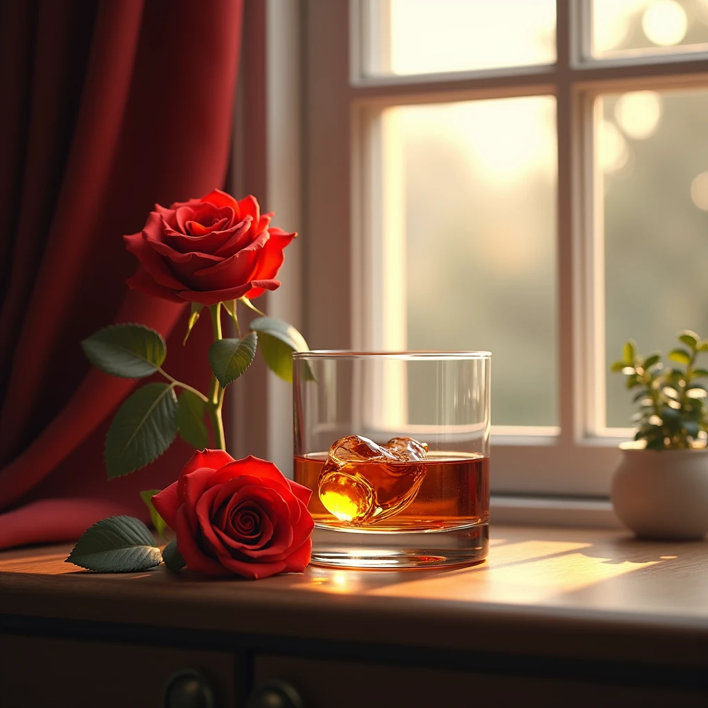 alcohol,Red Rose,By the window