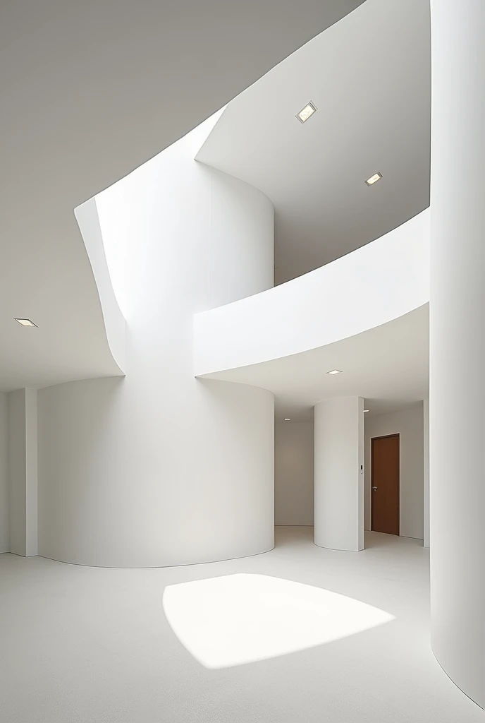 Create an architectural image of the inside of an equine therapy center that looks complete with the characteristics of the works of architect Carme Pinós, with very abstract and superimposed square figures, That not everything is white