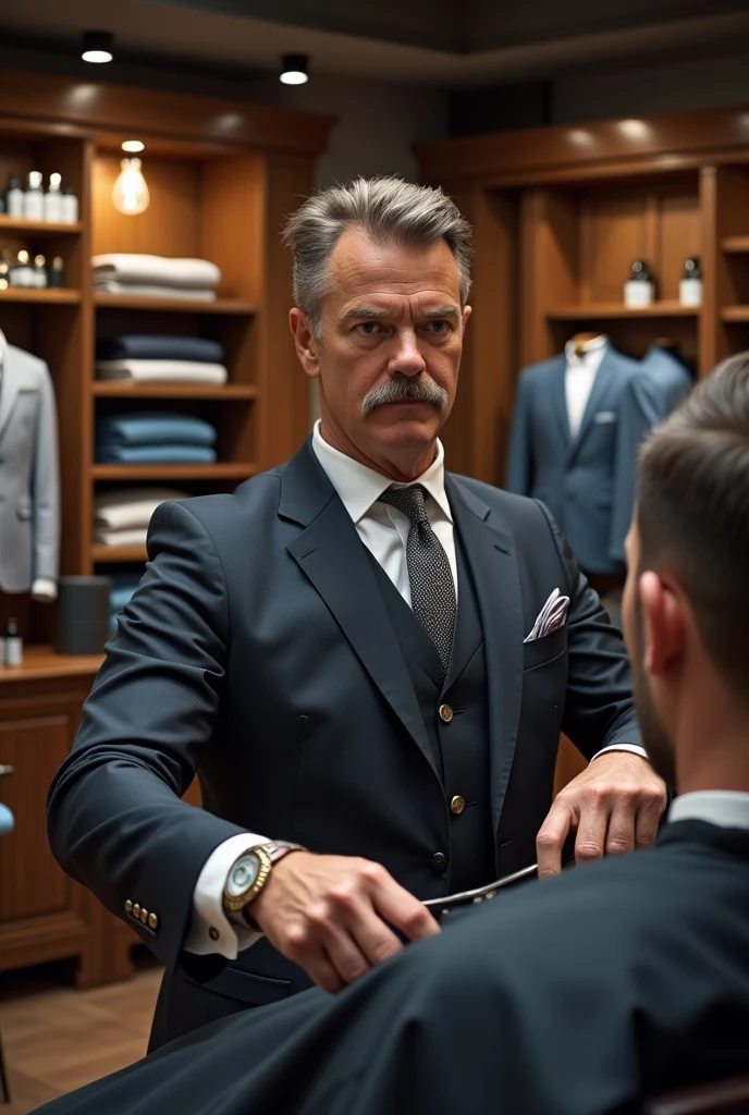 man barber in clothing store