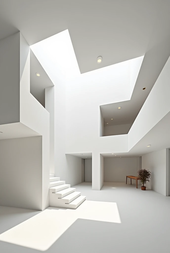 Create an architectural image of the inside of an equine therapy center that looks complete with the characteristics of the works of architect Carme Pinós, with very abstract and superimposed square figures, That not everything is white