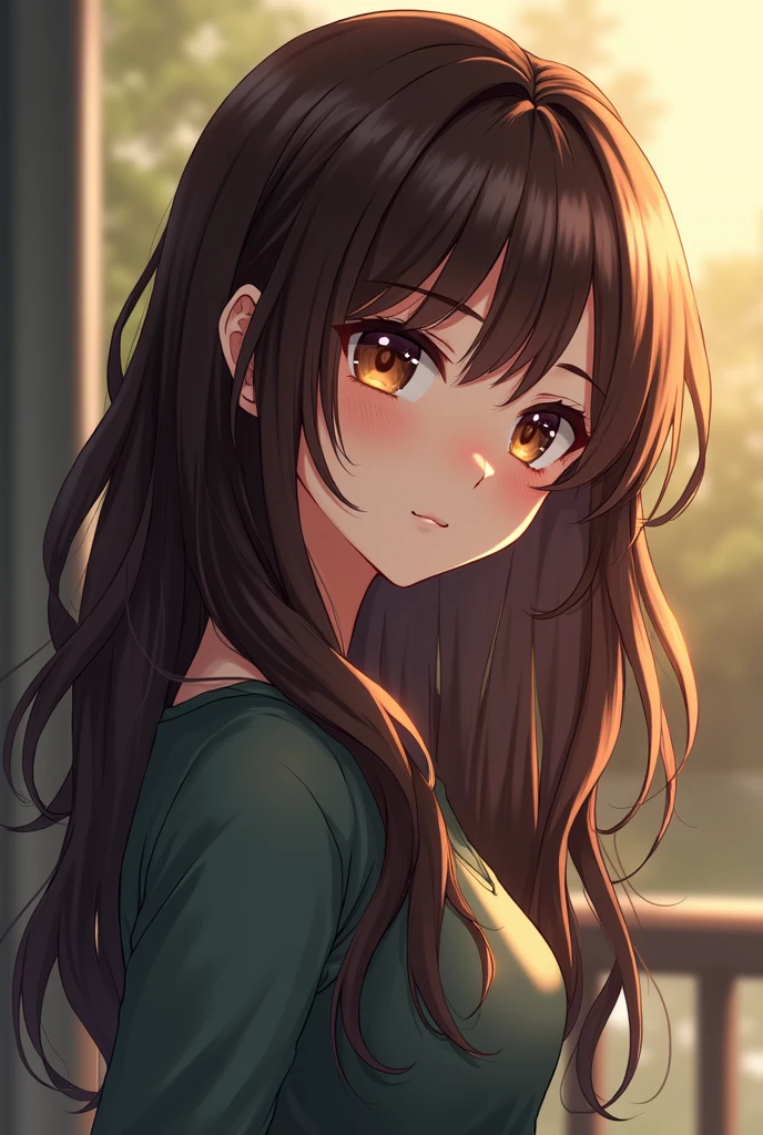 1 girl with dark brown hair, very beautiful