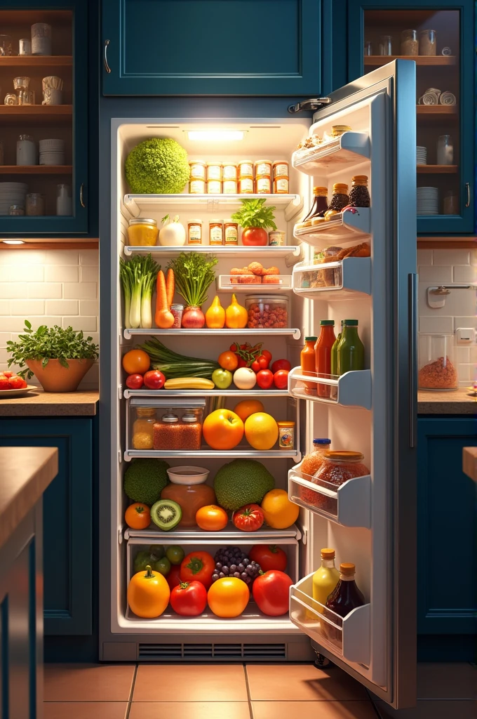 The refrigerator is full of food