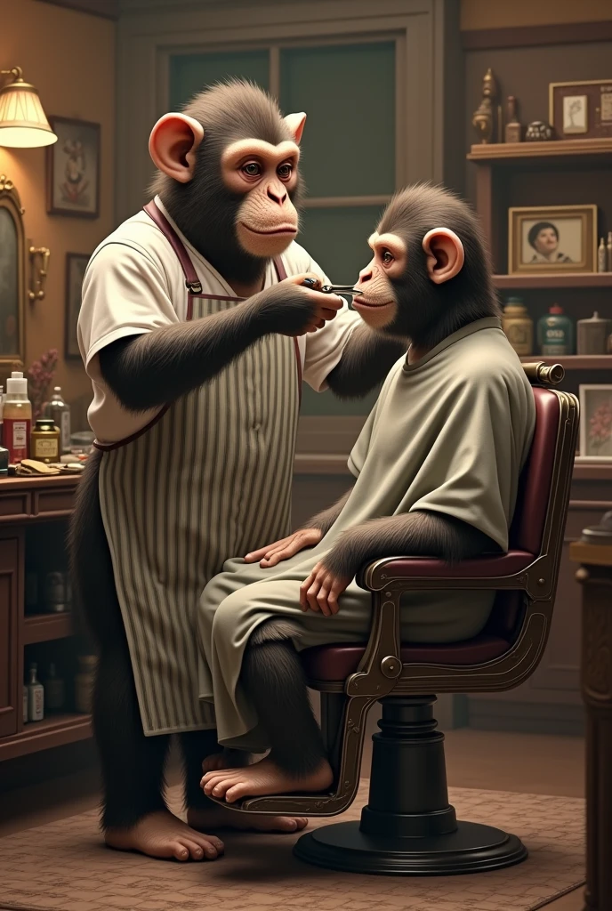 barber monkey shop owner monkey
