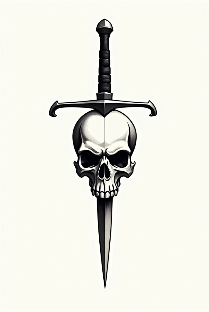 tattoo design of a skull with a sword stuck behind the skull top minimalist vector design