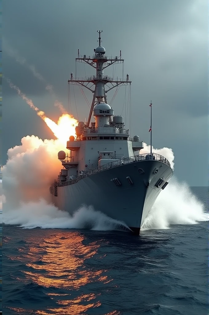 A missile is firing From A navy battleship