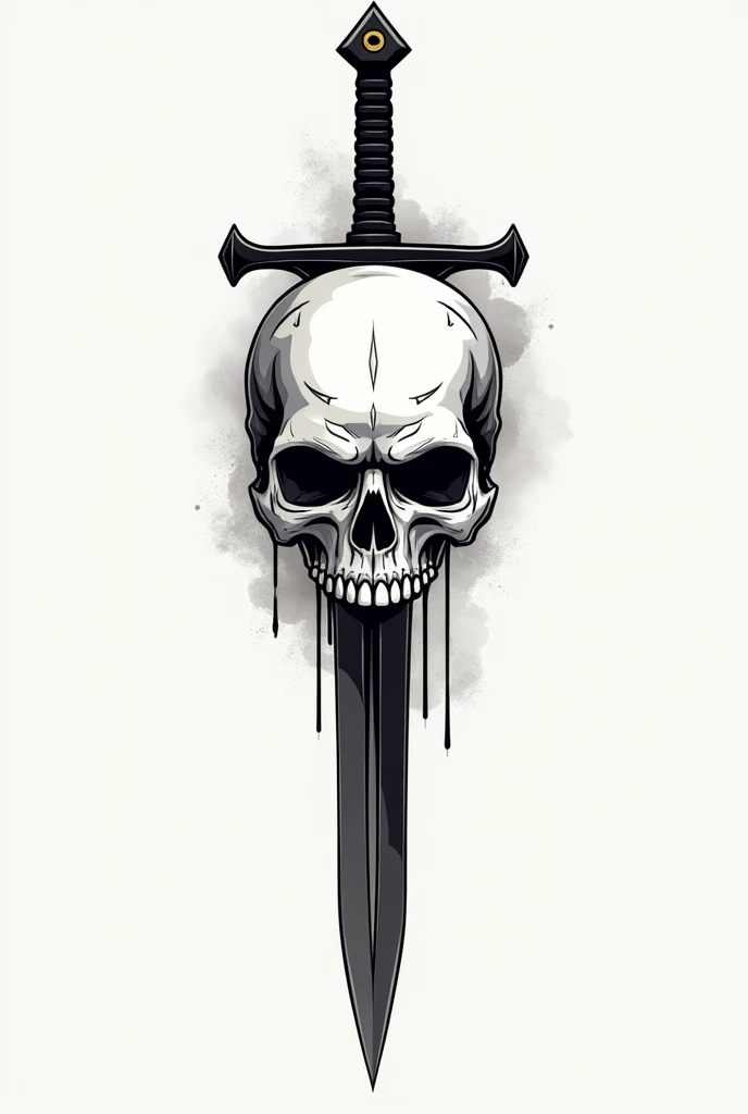 tattoo design of a skull with a sword stuck behind the skull minimalist vector design master blaster badass