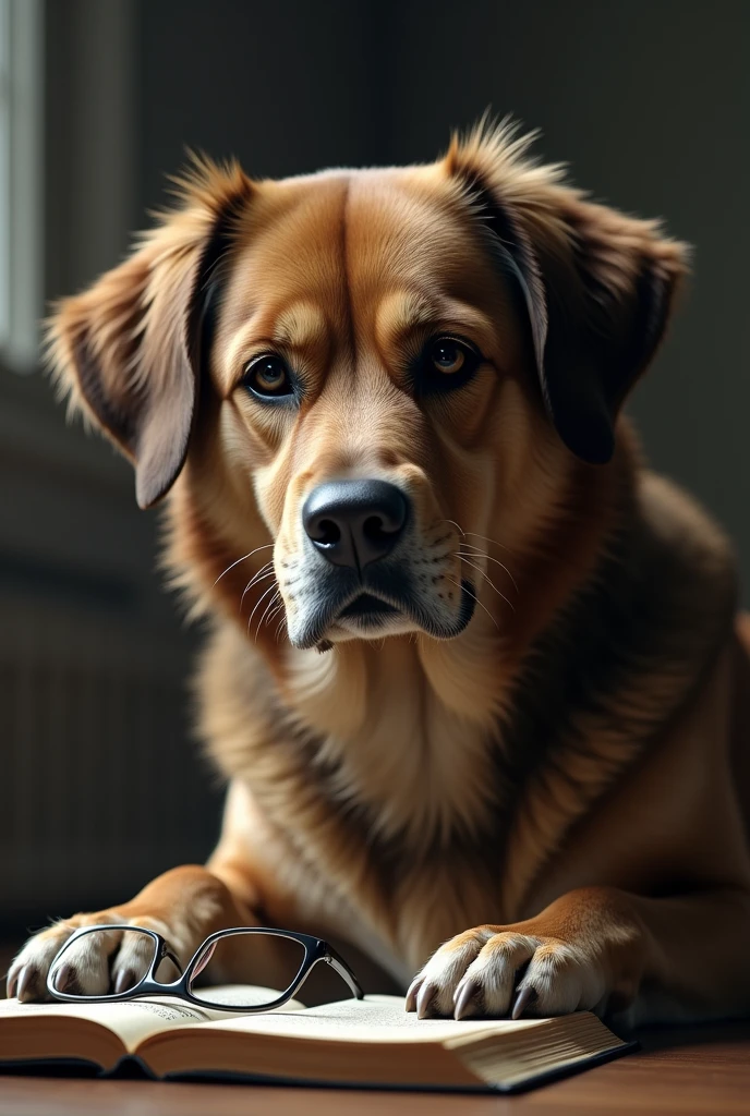 a serious dog that looks like a philosopher