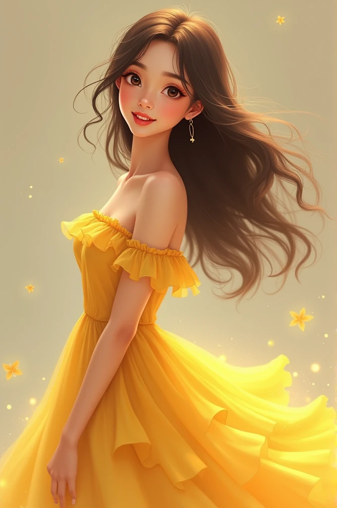 Cute 20 year old、Cute yellow dress with frills、